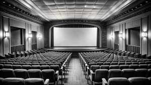 
A movie theater in the 1950s. black and white