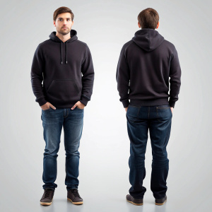 mockup hoddie, black, men, back and front, oversize