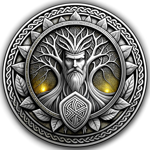 Nordic Mimir - Guard the Source of Tree Yggdrasilr high-definition design grey and black, realistic tattoo design, white background