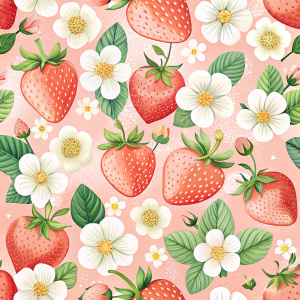 Strawberries and flowers illustration repetition