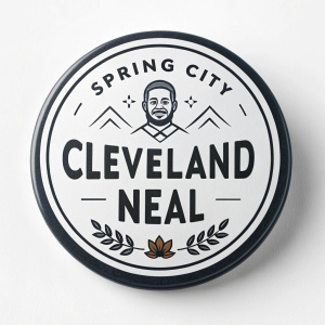 Round logo design for Spring City. Features Cleveland Neal's name in bold black letters against a white background.
