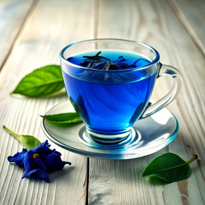 category blue tea with leave. In home