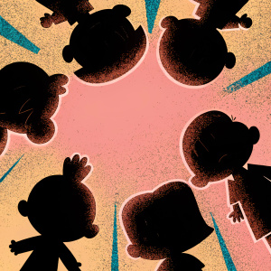 Silhouettes of the Ed, Edd n Eddy characters arranged in a whimsical pattern against a vibrant yellow background.