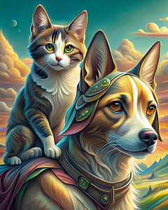dog riding a cat