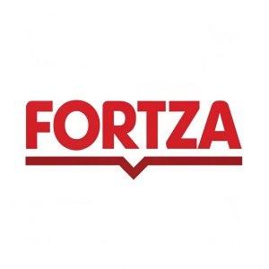 Bold, red, sans-serif font logo for Fortza. Simple and modern design. Uniform color and style, focusing on the brand name as the main visual element.