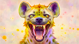 excited hyena with human head