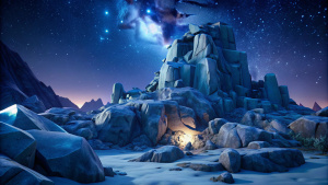 Fortnite style, gray rock night landscape map wallpaper high render --4k