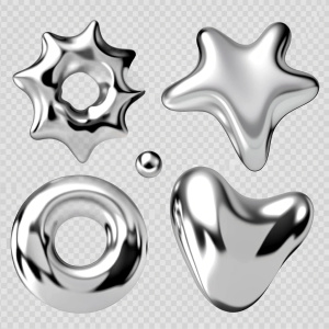 chrome y2k abstract liquid shapes 3d realistic vector illustration set of silver inflatable forms liquid 