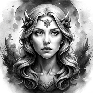 Hel – nordic godness - perfect realistic art - high definition - grey and black tattoo design - white background 