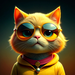 a yellow cat with sunglasses like a rock star