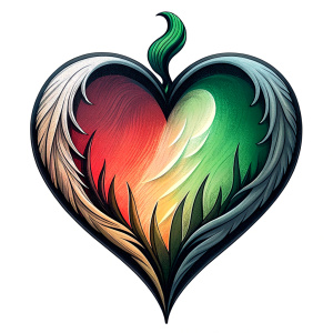 Style stickers. Create a heart shape with clean lines and smooth .Experiment with negative space to create an additional shape within the heart. Apply a subtle gradient to the heart symbol for a modern touch. Black and red, green only. White background, No Background, vector, 8K.