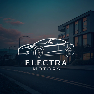 Logo design for Electra Motors. Sleek car silhouette with modern font.