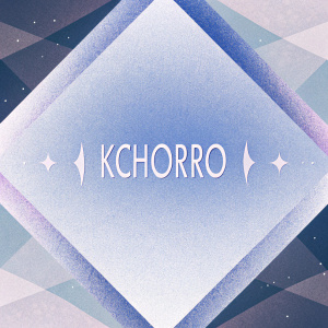 A minimalist logo design for 'Kchorro'. White text against black background, subtle geometric pattern in the background