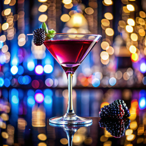 create a delicious blackberry bliss martini with a nightclub background