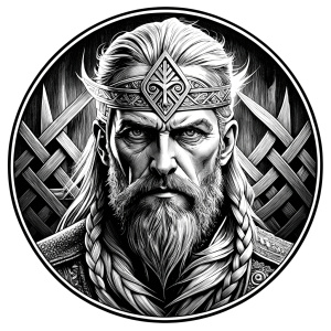 walhalla, viking warrior,  runics face, black work, white backrounds