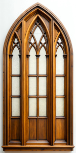 wall hight gothic hight window glass ,wood wall design - perfect realistic art,wood - high-definition - brown and black wood wall- white background 