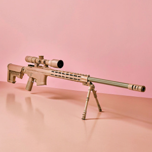 High-resolution digital 3D model of LOBAEV ARMS DVL-10 M2 URBANA Sniper Rifle. Long green barrel and sleek design against a black backdrop.