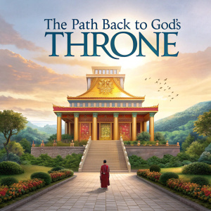 Cover art for 'The Path Back to God's Throne'. DVD features a grand, colorful temple with golden columns and bright panels, along with detailed description of the episode contents.