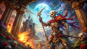 rpg, rpg classic, wallpaper, skeleton Archer, anime, art, drawing, epic frame