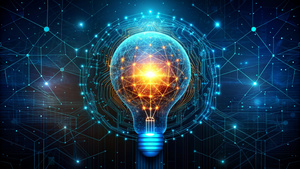 Quantum Computing Idea Design Element Concept. Deep Learning Artificial Intelligence. Generative AI. Big Data Algorithms Visualization For Business, Science Presentations, Posters, Covers