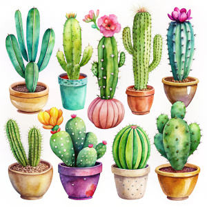 Set of watercolor cactus clipart white background