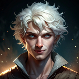 sorcerer young adult, white eyes with smile