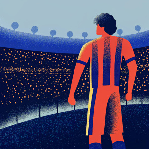 Adriano Correia Claro, a footballer, playing in a packed stadium. Dressed in a vibrant home kit featuring Qatar Airways sponsorship and a bold, horizontal stripe design. Intense match atmosphere with a sea of passionate fans