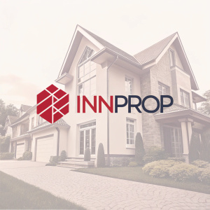 Innprop logo design. Modern, minimalist approach. Bold red geometric shapes. 'innprop' in sleek font.