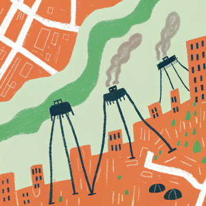 Concept art for War of the Worlds: Goliath. Detailed 2D map design by Studio Climb