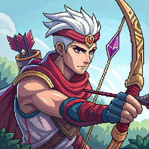Illustration of Varus, the marksman champion from League of Legends, in a vibrant, pixel art style.