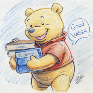 Winnie the Pooh smiles with books: Good morning, Vassa!