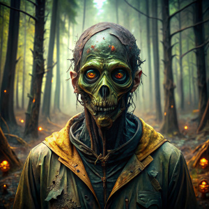 scary mutated human among radioactive woods