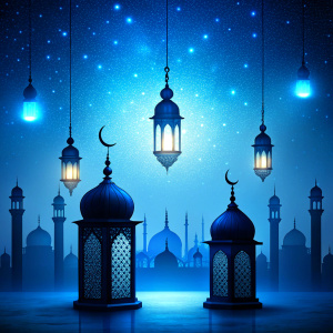 ramadan blue arabic nights with lanterns