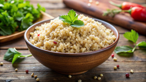 Tazón de quinoa cocida.