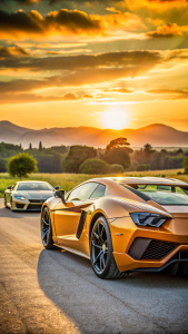 A Lamborghini Aventador car is photographed from behind near the photo next to it
