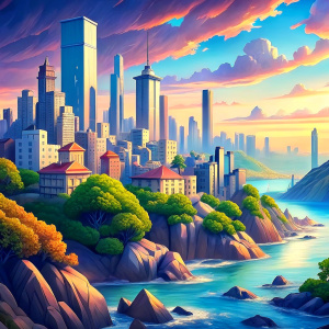 anime background sea city