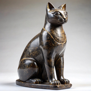 Escultura egipcia gato cuerpo entero en diorita negra