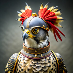 Peregrine falcon dressed like a gladiator