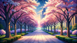 anime park trees street background