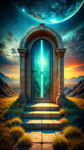 portal to future in an old NORMAL house door 