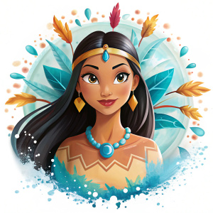 pocahontas, splash design, cartoon, high quality, transparent background, white background 