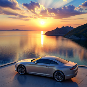 sea ​​and bmw view at sunset