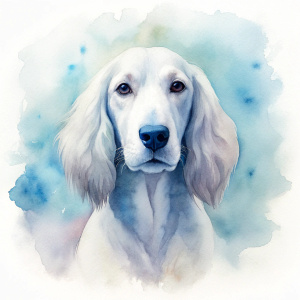 Scottish setter with a distinctive feature - black ears with a general white coat color.