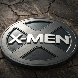 DVD cover of X-Men. Dark cracked background with glossy X-Men logo. Prominent text below.