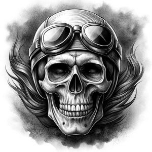 motorcycle biker skull tattoo design - perfect realistic art - high-definition - grey and black - white background 