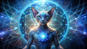 
*Create the image of a Humanoid Feline-from Sirius Alpha-biomedical from the bioquantum treatment division of the Sirian Command-
applying symbols of Sacred Geometry: Hermetic Flower of Life Energy Network-in a healing chamber-with DNA strands*