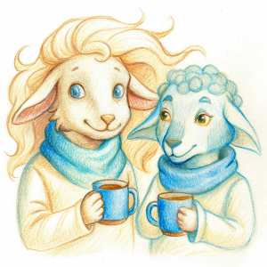 two lamb drink coffee