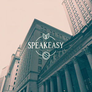 A sleek logo design for Speakeasy. The text is written in a minimalist font, complemented by a subtle icon. The background is a soft, muted color palette, evoking a sense of sophistication and vintage charm.