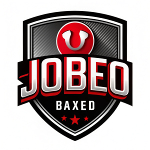 isologo de boxeo que diga JBO en un escudo, y que diga BOXEO en la pate superior, con colores negro, rojo blanco