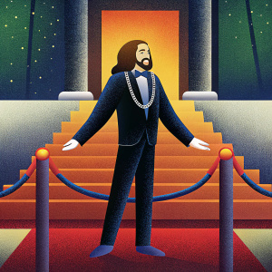 Jared Leto in a black velvet suit, posing outside the Met Gala venue.